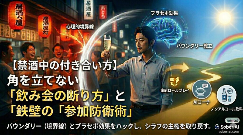 【禁酒中の付き合い方】 角を立てない 「飲み会の断り方」と 「鉄壁の「参加防衛術」」バウンダリー（境界線）とプラセボ効果をハックし、シラフの主権を取り戻す。